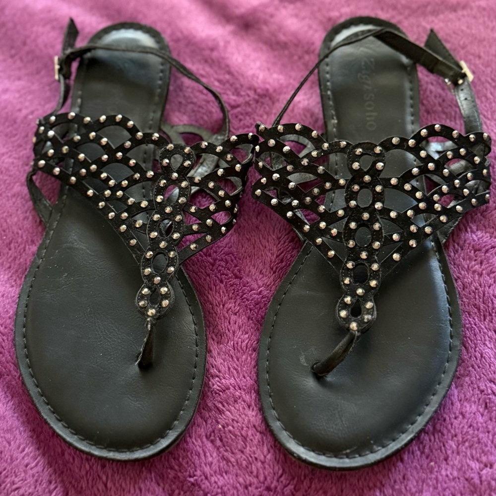 Zigi Soho Black Sandals with Ornate Stud Design